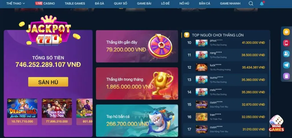 Kho game đa dạng trên ứng dụng VP777